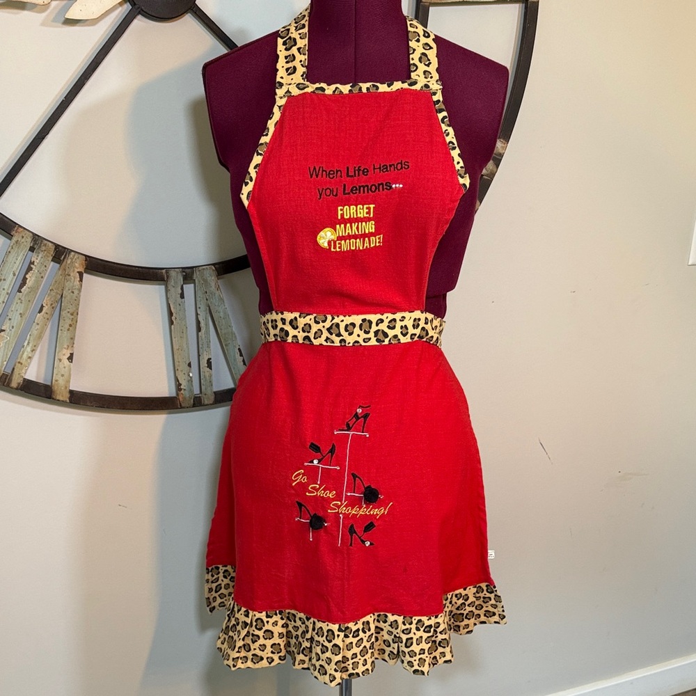 “ Life” Forget Making Lemonade Red and Leopard Print Apron